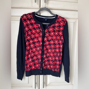 Tommy Hilfiger Navy and Red Floral Cardigan. Medium